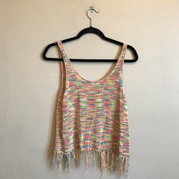 O’Neill M tank top yellow blue fringe cut out bohemian summer vacation casual - Picture 1 of 7